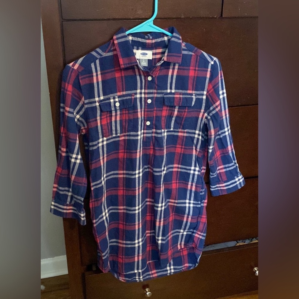 Blue and red plad flannel shirt dress girls size 8